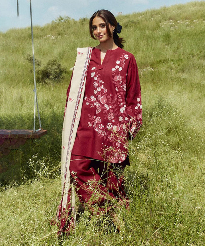 3PC Dhanak Embroidered Shirt With Digital Printed Shawl-282