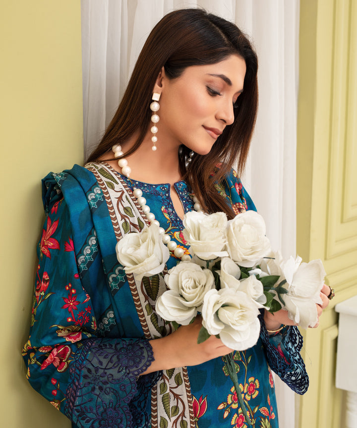 3PC WITH KHADDAR PRINTED SHIRT & TROUSER-905
