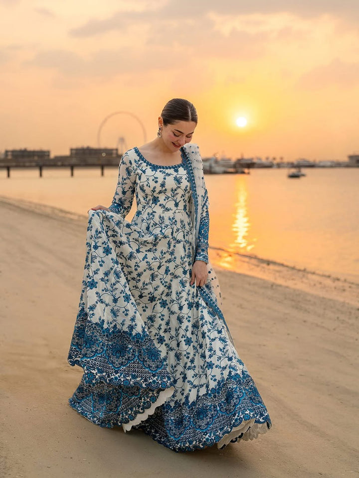 Lawn-3PC Embroidered Shirt With Khadi Net Embroidered Dupatta-5276