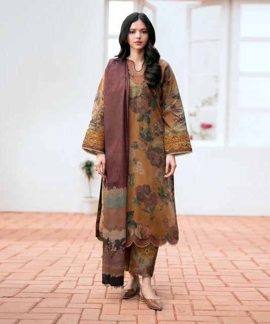 KARANDI 3PC  PRINTED SHIRT WITH KARANDI PRINTED DUAPTTA AND TROUSER-813