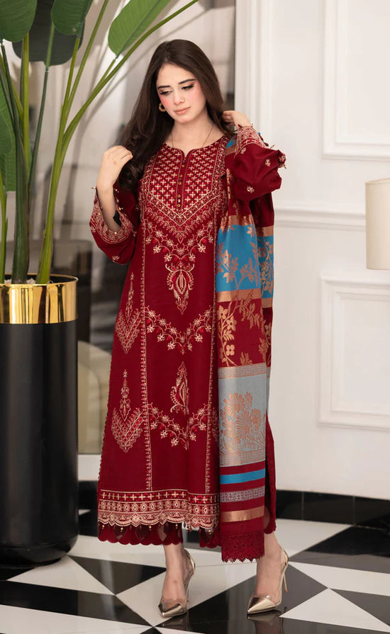 Dhanak-3PC Embroidered Shirt with Digital Printed Wool Shawl - 3527