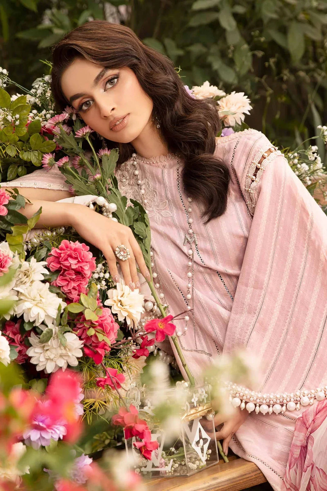 3PC-Printed Lawn Zarri Shirt With Voile Printed Dupatta-1530