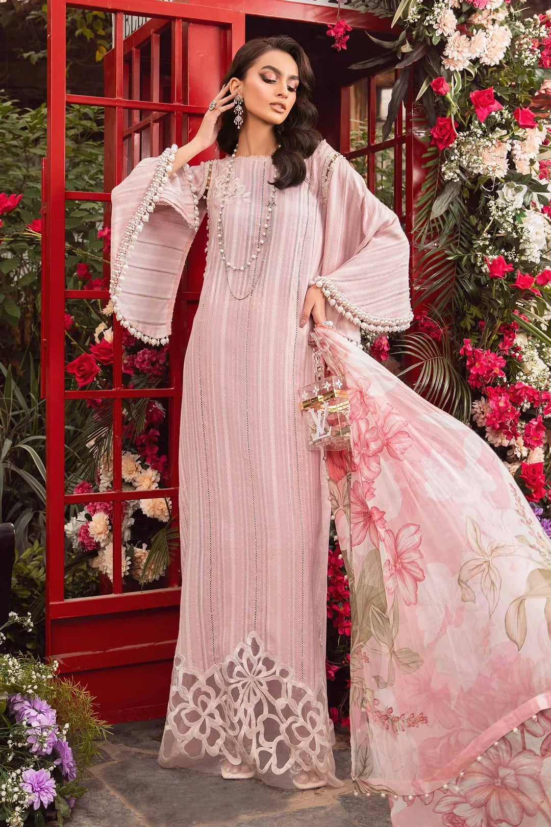 3PC-Printed Lawn Zarri Shirt With Voile Printed Dupatta-1530