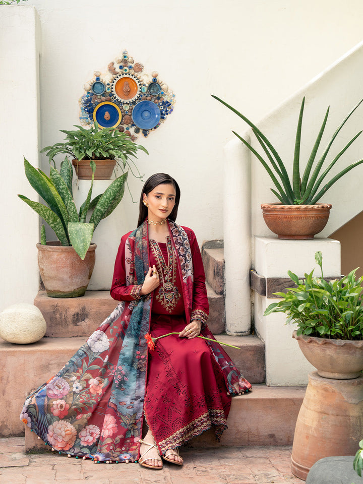 Lawn-3PC Chikankari Embroidered Shirt With Digital Printed Jacquard Dupatta-5346