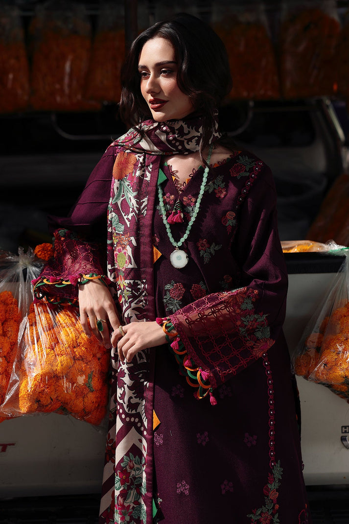 Dhanak-3PC Embroidered Shirt with Digital Printed Wool Shawl - 3555