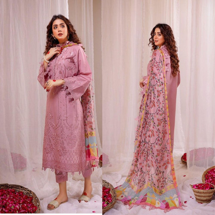 Lawn 3PC Embroidered With Digital Printed Jacquard Dupatta - 5125