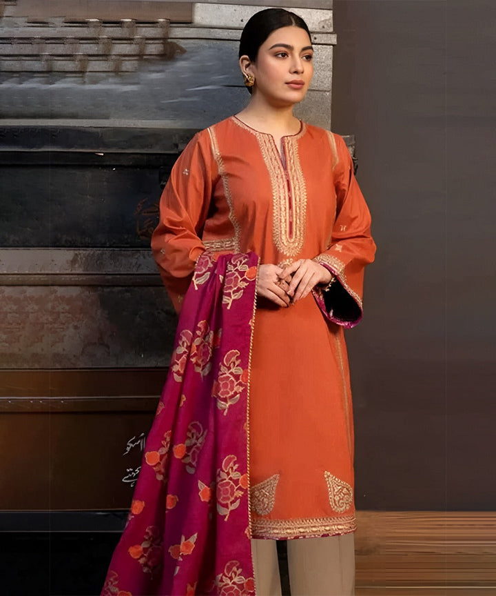 3PC Lawn Embroidered Shirt With Digital Printed Jacquard Dupatta-5187