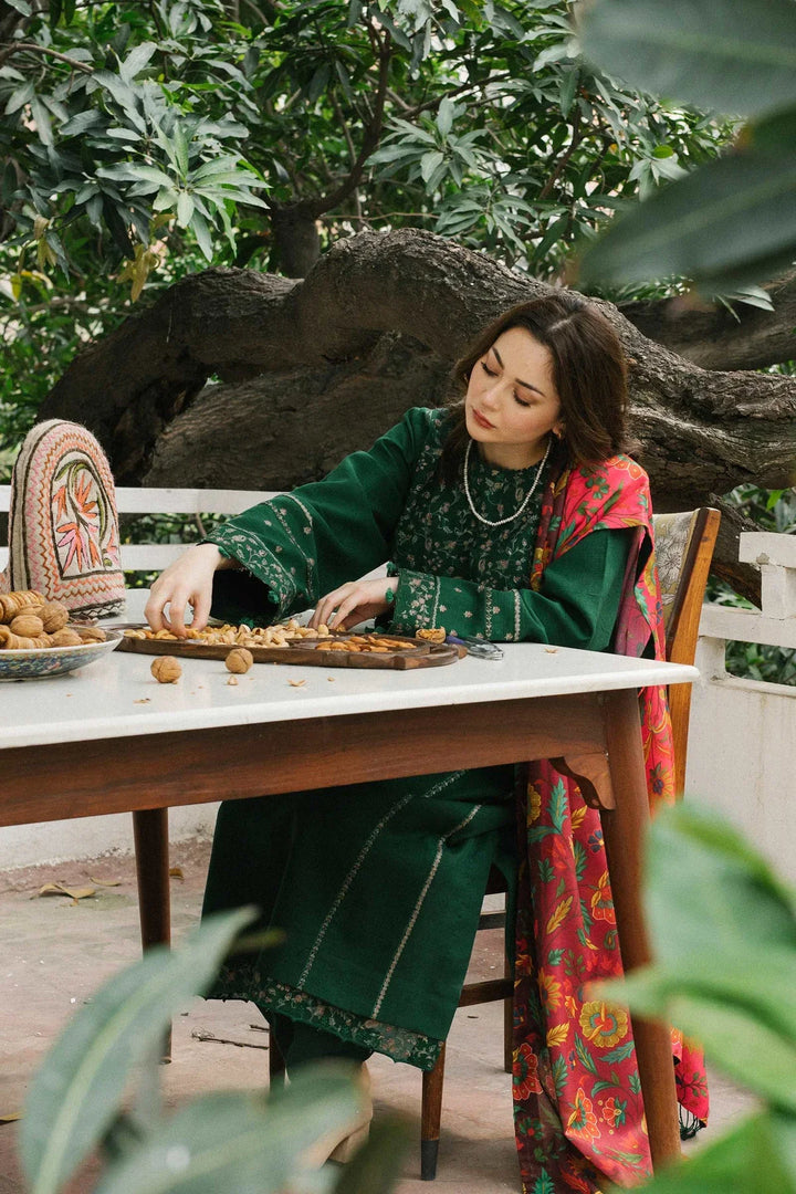 Dhaank 3PC Embroidered Shirt With Digital Printed Shawl-204