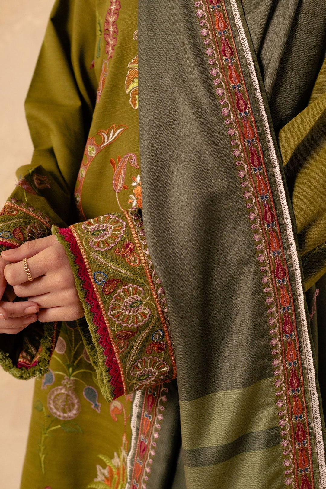 3PC Embroidered With Digital Printed Wool Shawl-198
