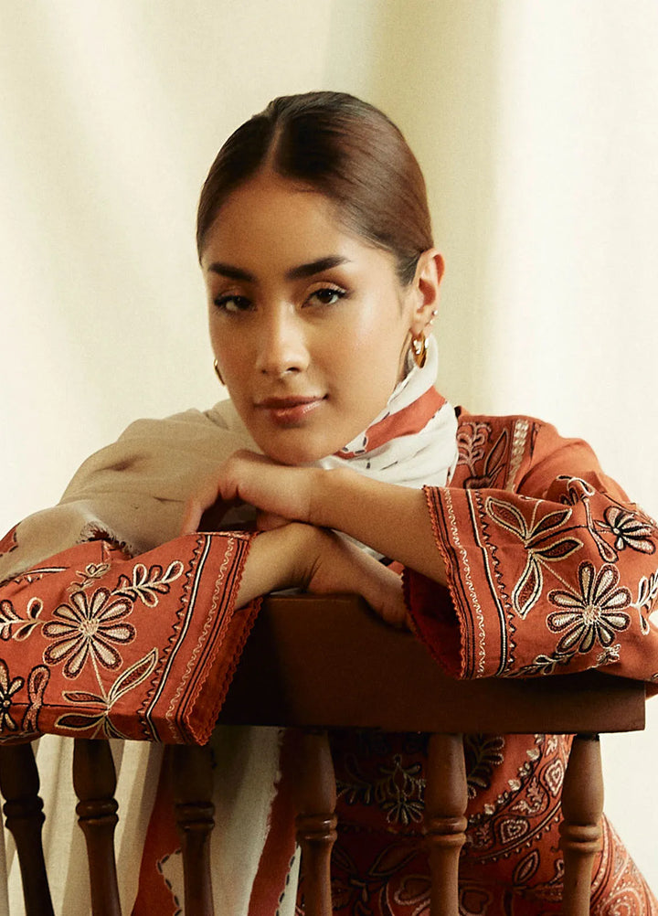 Dhanak 3PC Embroidered Shirt With Digital Printed Shawl-280