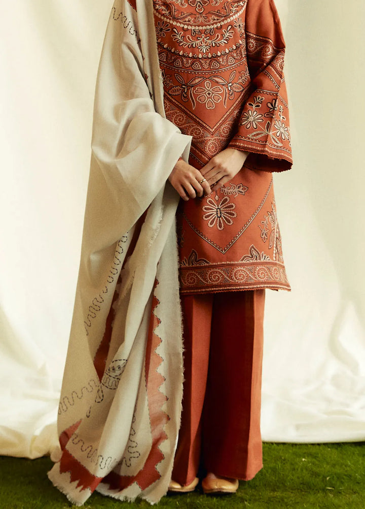 Dhanak 3PC Embroidered Shirt With Digital Printed Shawl-280