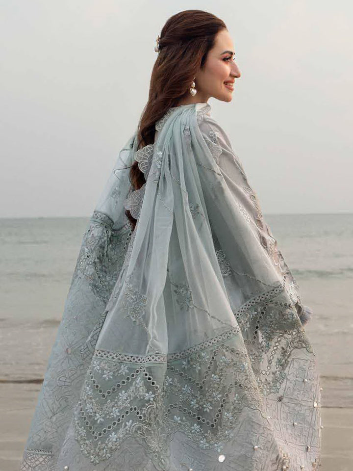 Lawn-3PC Laser Cut Embroidered Shirt With Khadi Net Embroidered Dupatta-5401